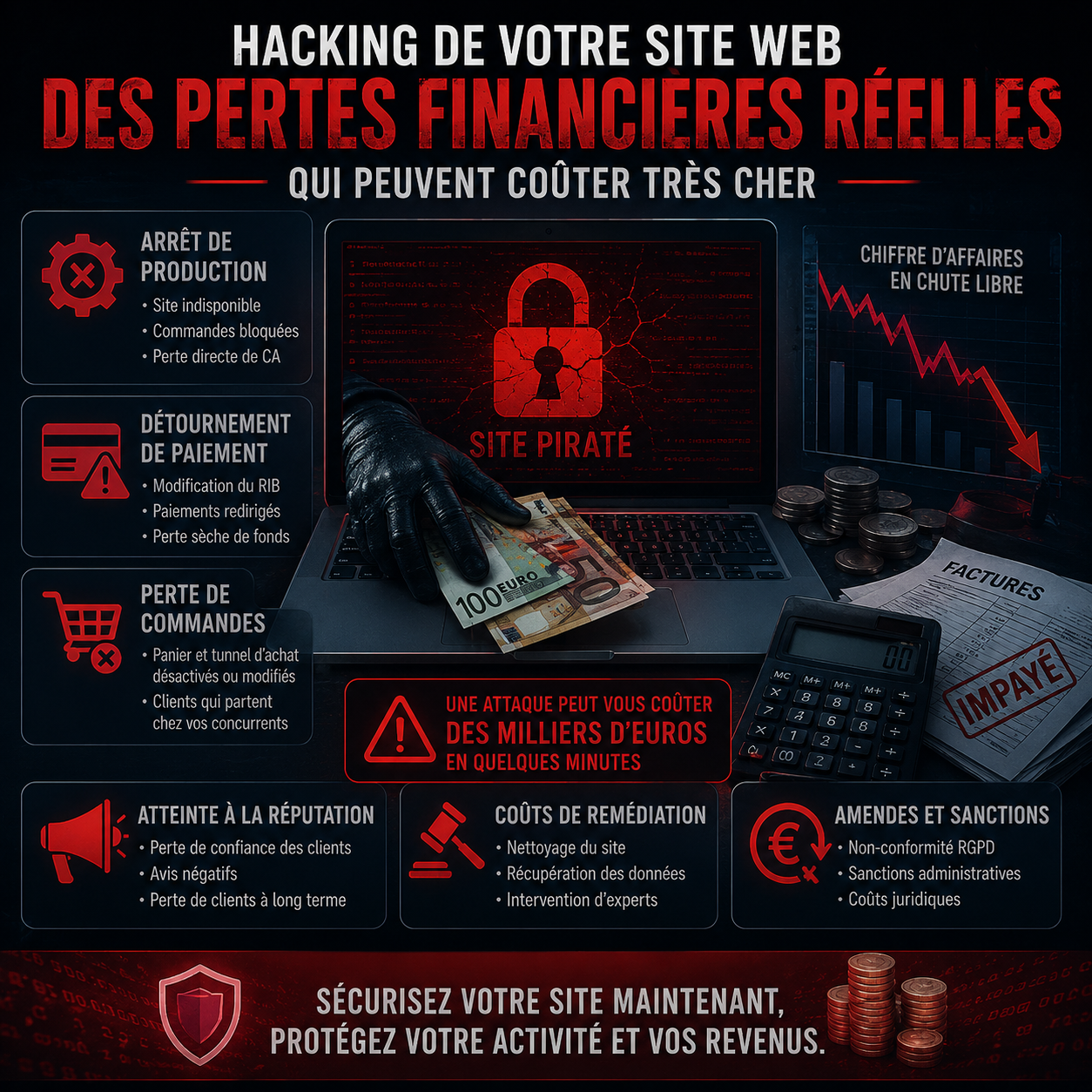 risques de pertes financieres associées au hacking de site web